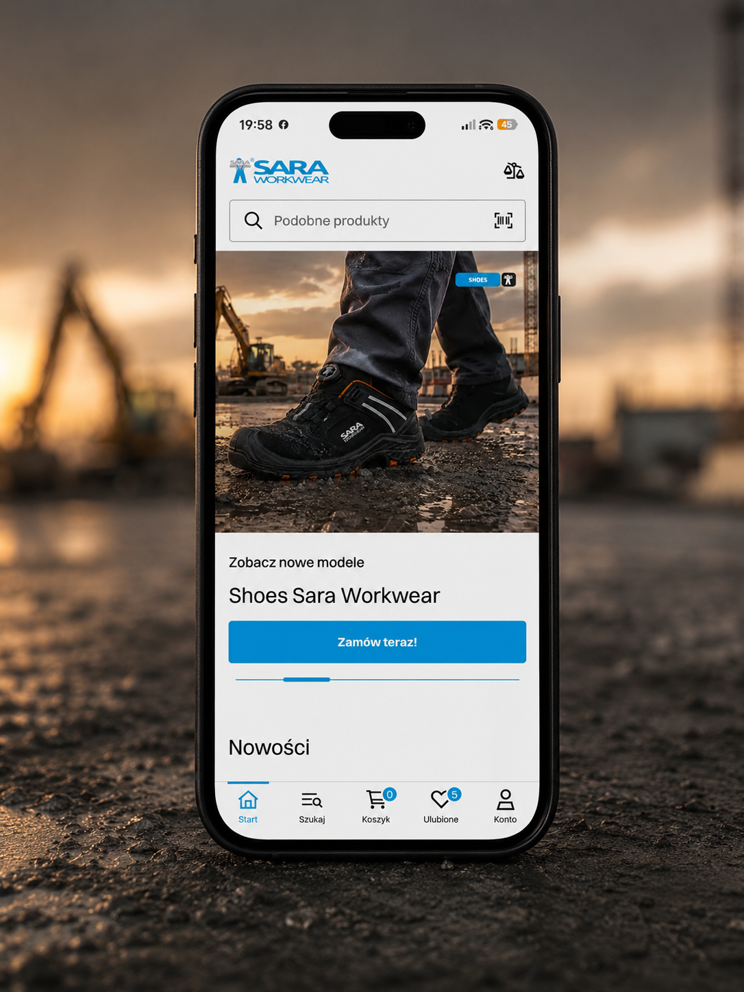 Podgląd aplikacji mobilnej SARA Workwear